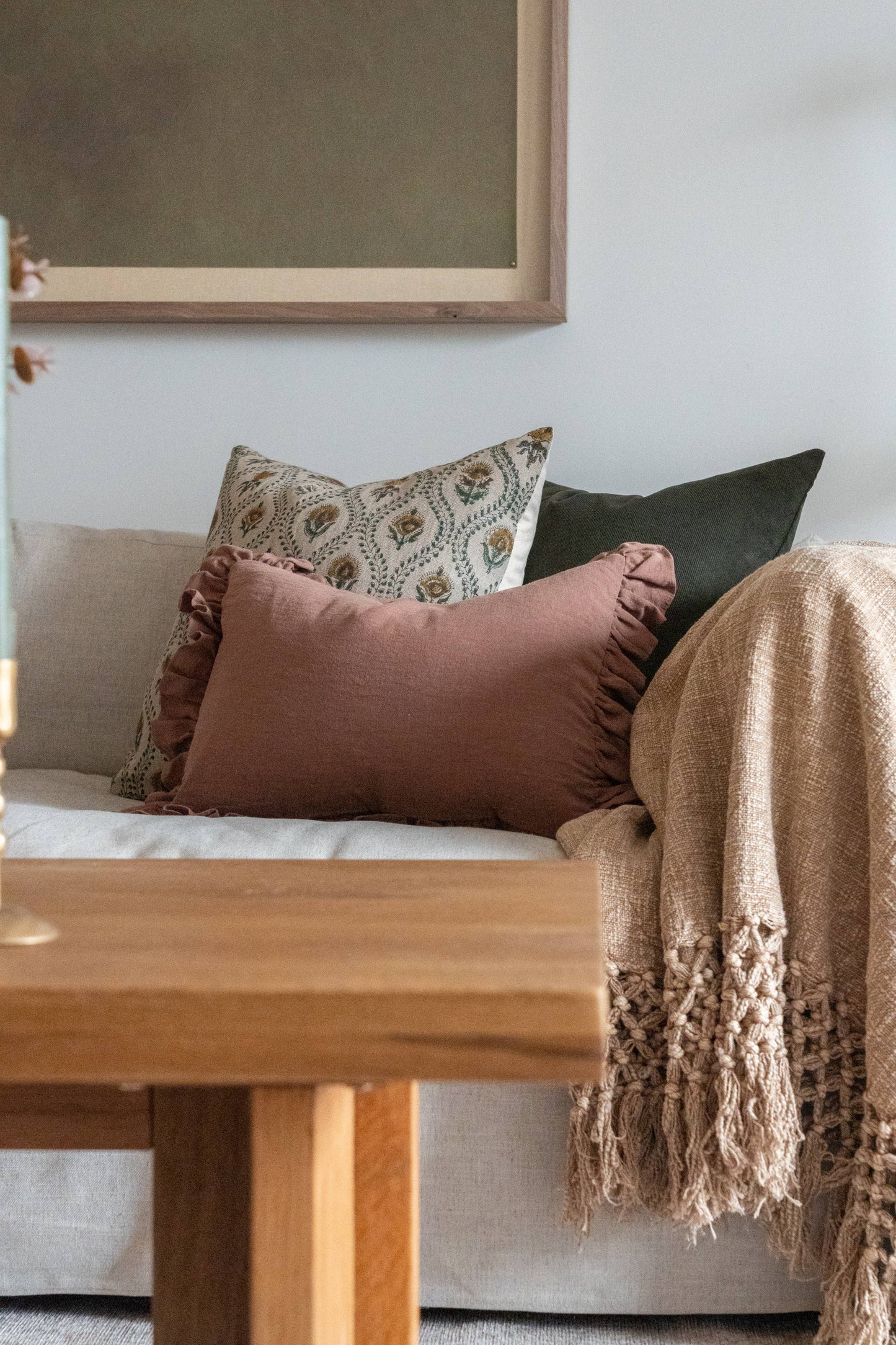 Block Printed Linen Pillow 20" x 20" - Noreen