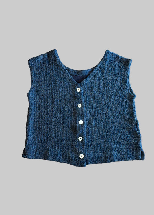 Linen/Cotton Marled Knit Reversible Vest - Indigo