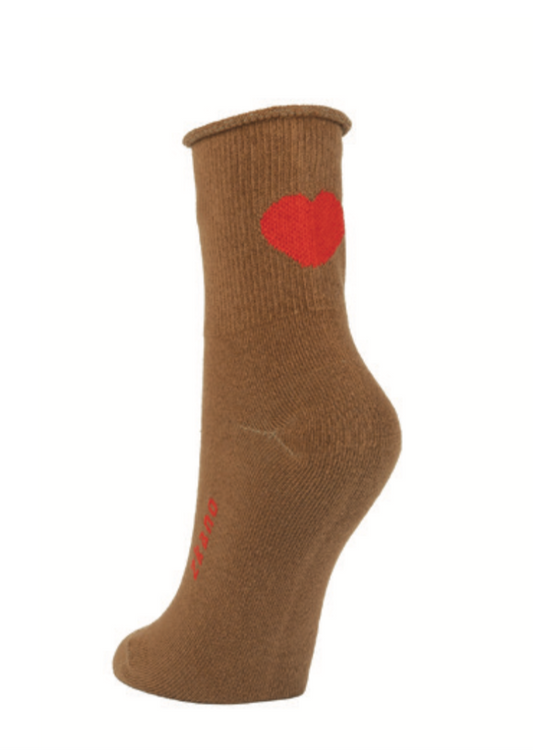 Floating Heart Short Crew Sock - Chestnut