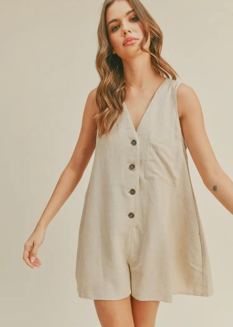 Linen Romper - Oatmeal