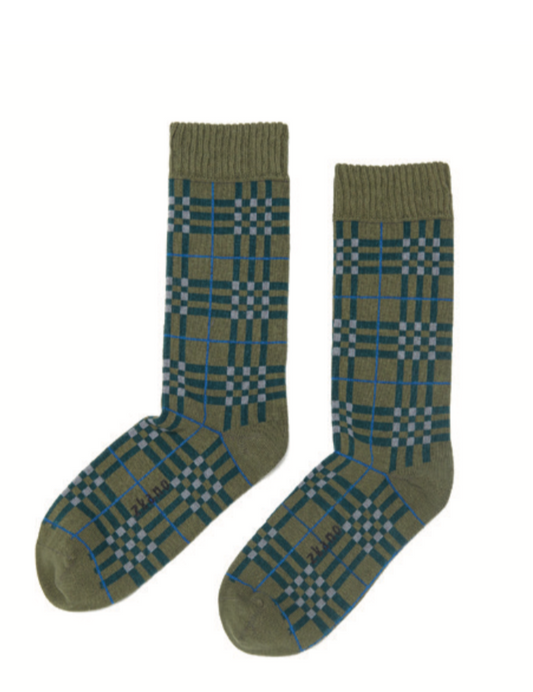 Plaid Crew Socks - Cornflower