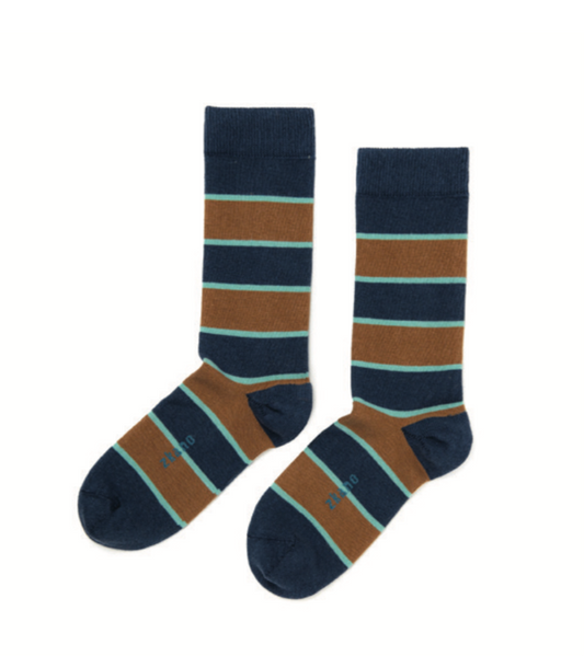 Mens Rugby Stripe Crew Socks - Navy