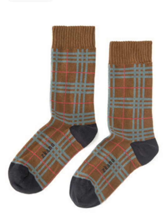 Plaid Crew Socks - Chestnut