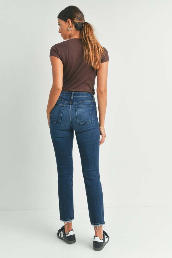 Slim Straight w/Distressed Hem - Dark Wash