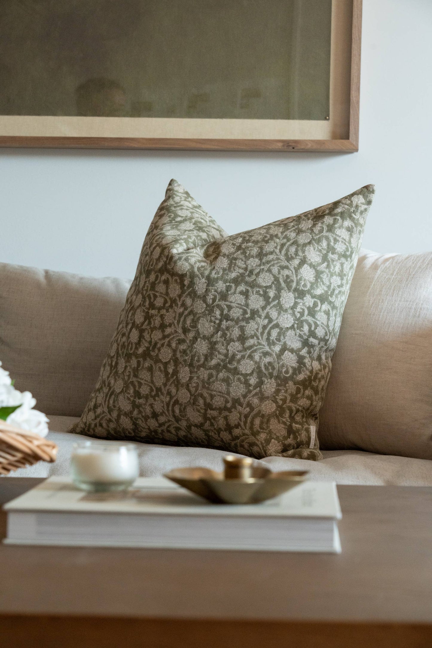 Block Printed Linen Pillow 20" x 20" - Olivia