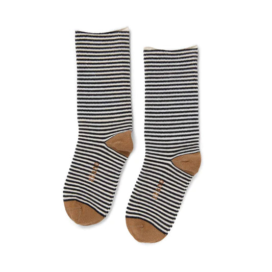 Organic Cotton Socks - Roll Top Cotton Crew Black Stripe